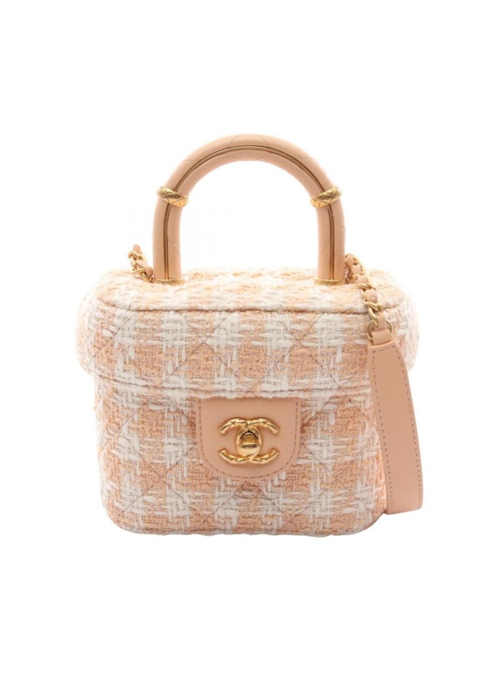 Chanel Shoulder Bag Quilted Vanity 2-Way Beige White Fabric Leather
